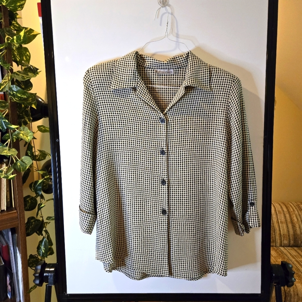 Dress Barn Black & White Checkered Blouse Size Large